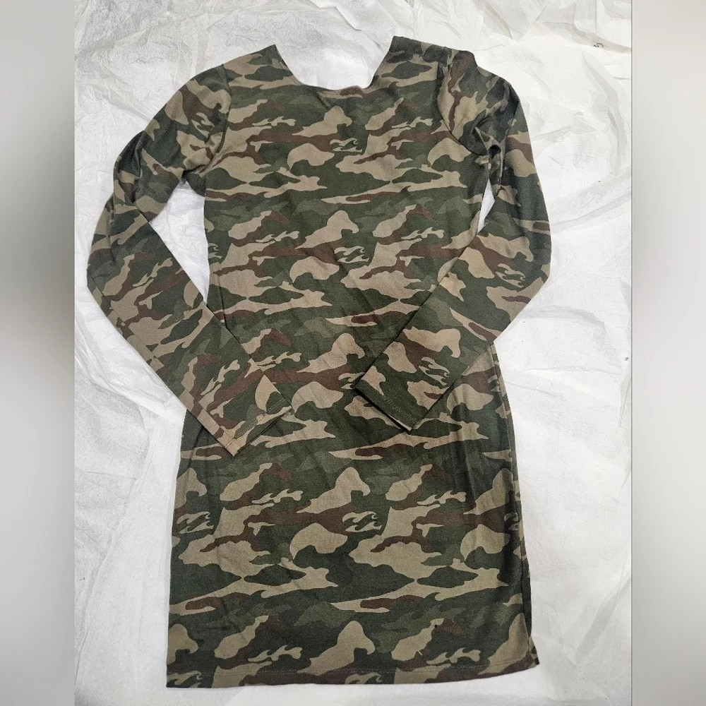 Billabong camouflage long sleeve bodycon dress s - Picture 2 of 5